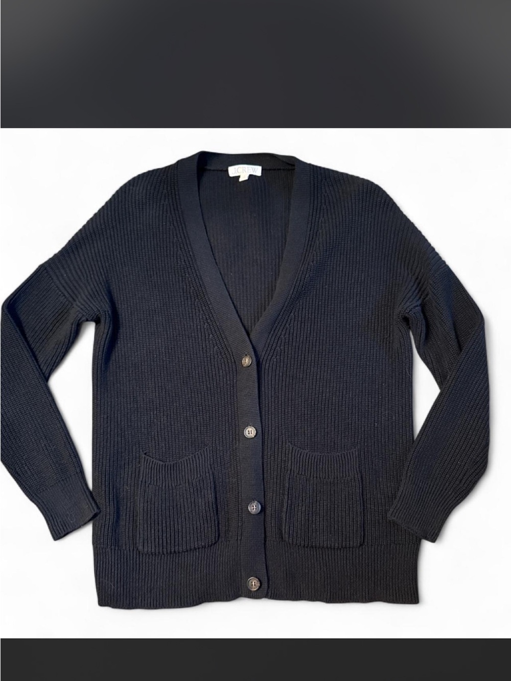 J. Crew Black Ribbed V-Neck Button Cardigan